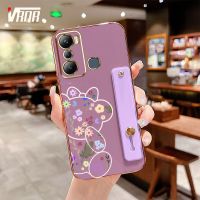 VRQR เคสโทรศัพท์หมีน่ารักพร้อมขายึดสีเดียวกันสำหรับ Infinix Hot 20i X665C X665E Hot 20 Play X6825 กันกระแทกตัวปกป้องกล้องถ่ายรูปฝาหลังซิลิโคนนิ่ม