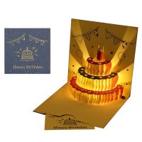 3D Birthday Cake Cards with Music Light Happy Birthday Pop Up Greeting Postcards Gifts with Envelope Invitations For Kid Girl