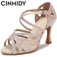 CINMIDY Women Latin Dance Shoes Rhinestones Soft Bottom Salsa Shoes For Dancing Ladies Sandals Womens Wedding Hight Heels 7.5CM