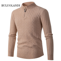 ร้อน, ร้อน★BULUOLANDI Autumn Winter New Mens Long-sleeved Twist Half Turtleneck Zipper Knitted Sweater Top