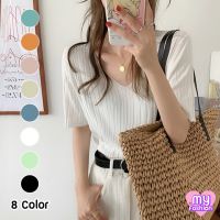 ?MYF มาใหม่?เสื้อไหมพรมคอวีสไตล์เกาหลี เนื้อบางเบา 8 สี