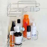 ✒❃♕ Stainless Steel Storage Rack Punch-free Singer Layer Triangle Wall Mounted Shelf Holder for Bathroom Kitchen Bedroom