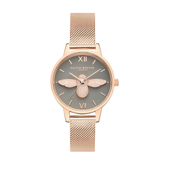 อังกฤษโอลิเวียเบอร์ตันนาฬิกาสำหรับผู้หญิงOBนาฬิกาInsลมผึ้งสีชมพูคริสตัลเพื่อให้แฟนของขวัญ