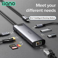 LLANO ฮับ8 In 1สำหรับต่อพ่วงชนิด C เป็น HDMI /USB 3.0 /Type C/pd/ การ์ด SD/ช่องเสียบบัตร TF/เครือข่ายแยกพอร์ตอะแดปเตอร์พลังงาน PD หัวเปลี่ยนสายชาร์จแท่นวางมือถือข้อมูลสำหรับพีซีแมคบุ๊คของคอมพิวเตอร์แล็ปท็อป