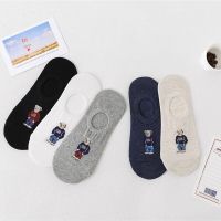 5pairs/lot  Non-slip Invisible Silicone Cotton Ankle Slippers Cartoon Bear Summer Autumn Socks Fashion Mens Boat Sock Socks Tights