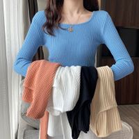 original Uniqlo NEW Knitwear 2023 New French Square Neck Bottoming Spring and Autumn Tops Slim Long Sleeves with Autumn Sweaters for Women Fashionable