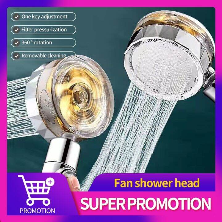 ♂ Pressurized Shower Head Water Saving Flow 360 Rotating Twin Turbo