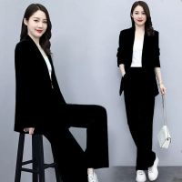 Spring Autumn Thin Womens Blazers Long Pants 2 Piece Set Korean Office Lady Casual Loose Suit Jacket Trousers Outfits Pantsuits