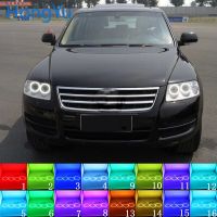 ไฟหน้า Rgb หลายสี Led Angel Eyes แหวนเฮโล Drl Rf รีโมทคอนโทรลสำหรับ Volkswagen Vw Touareg 2003 2006อุปกรณ์เสริม