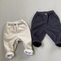 Childrens Corduroy Pants 2022 Winter New Baby Plus Velvet Of Loose Casual Wild Trousers Boys Straight Pants Boy Warm Pants