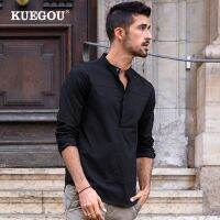 {Puffy menswear}KUEGOU ผสมผ้าฝ้ายสีทึบฤดูใบไม้ผลิฤดูร้อนชายเสื้อแขนยาวครึ่งคาร์ดิแกนแฟชั่นเสื้อผู้ชายด้านบนขนาดบวก BC-20521