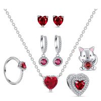 925 Sterling Silver Red Heart Zircon Series Love Pendant Sparkling Beads Fit Original Pandora Charms Bracelet DIY Making Jewelry