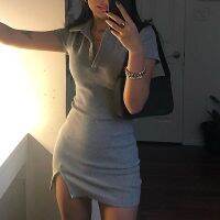 Short Sleeve Slit Sexy Mini Dress Summer Women Fashion Streetwear Outfits Cute Solid Party Clothing