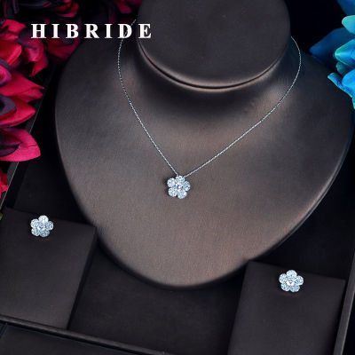 HIBRIDE Luxury Cubic Zircon Inlay Jewelry Sets For Women Bride Fashion Small Link Chain Pendientes Jewelry Set Brincos N-627