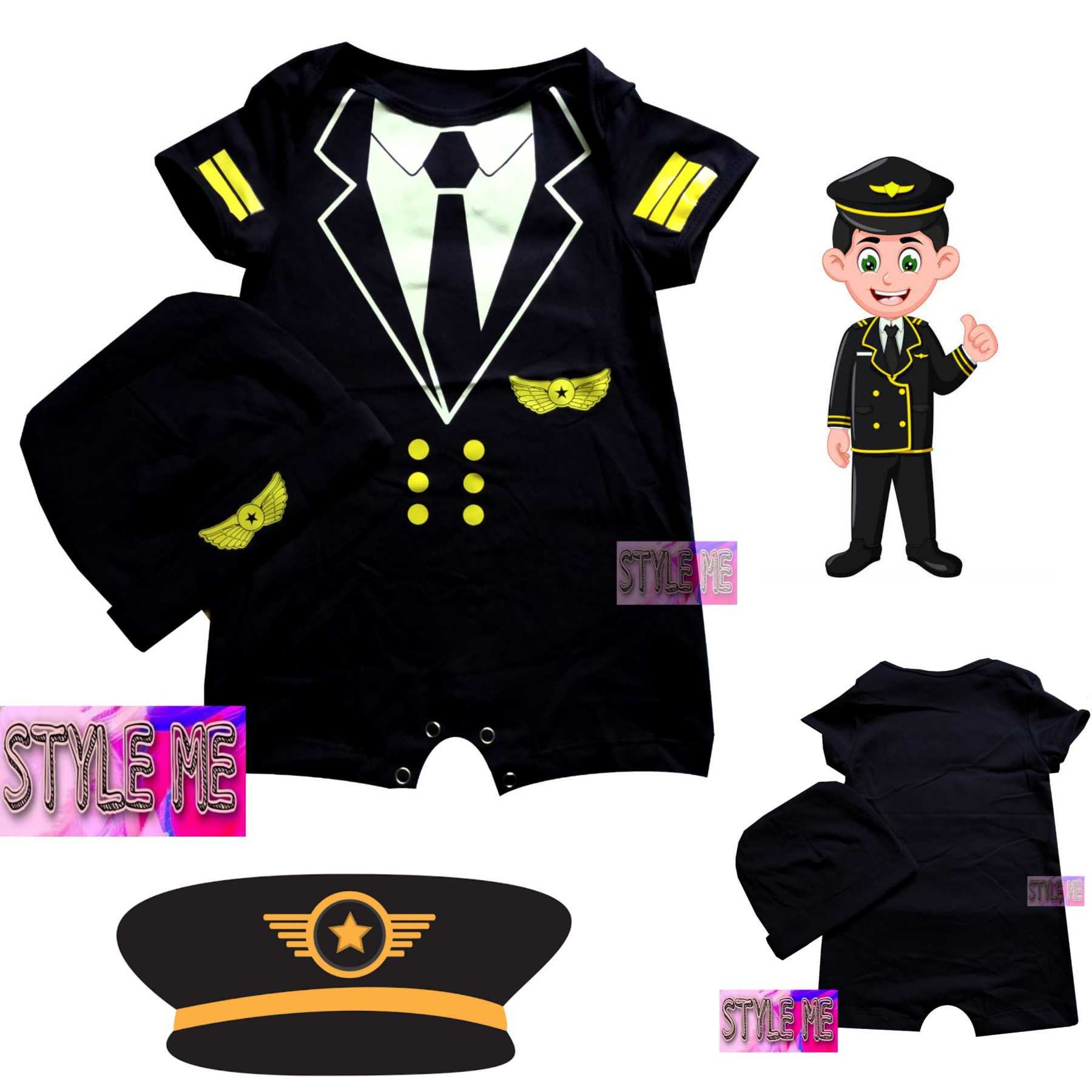 Pilot Uniform 1 Funny Cute Short Sleeve Cool Funny Baby Rompers Baby Grows 0-18M 