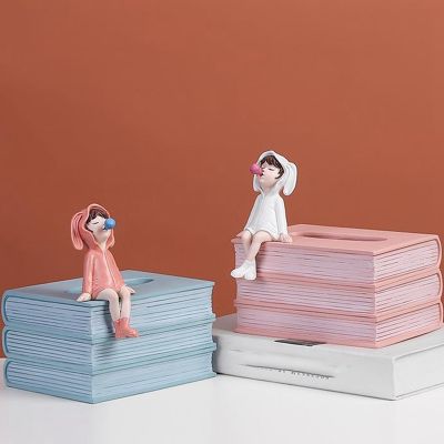 Simple Cute Girl Tissue Box Home Decor Napkin Holder Paper Storage Box Room Decoration Crafts Napkins on the Table