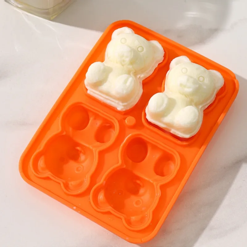 4 Grid Ice Cube Tray Cute Bear Shape Ice Block Mold Silicone Ice