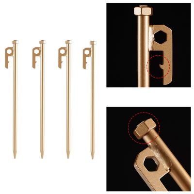 4PCS Outdoor Tent Nails Camping Stainless Steel Ground Nails Bold Canopy Accessories Golden Nuts Bold Beach Nails