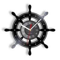 Hot sell Sailing Boat Steering Vinyl LP Record Wall Clock Boat Yacht Wheel Nautical Decor Silent Non Ticking Wall Watch Boat Captain Gift