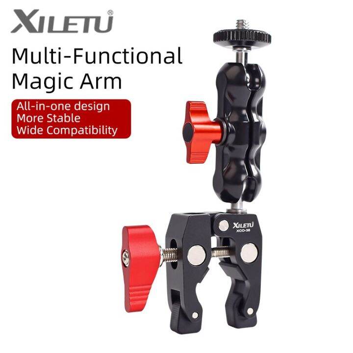 xiletu-xco38-all-metal-super-clamp-with-double-ball-head-magic-arm-1-4-3-8-screw-hole-for-mount-camera-monitor-led-light-mic