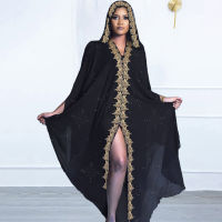 MD 2022 Women Clothing Dubai Open Abayas Turkish Stones Chiffon Hooded Dress Muslim Kaftan Kimono African Plus Size Boubou Robes