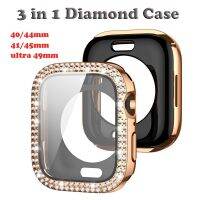 Diamond Case Back cover For Apple Watch 7 8 45mm 41mm 49mm 44mm 40mm Glass Screen Protector Cover Bumper iWatch 4 5 SE 6 Ultra