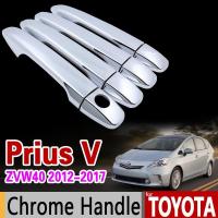 ฝาครอบแต่งรถสำหรับ Toyota Prius V Zvw40 2012-2017มือจับโครเมี่ยม Prius 40 Grand Prius + แต่งรถสติกเกอร์อุปกรณ์เสริมรถเกวียน