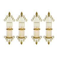 4 Pcs Wall Sconce Candle Holder, Antique-Style Golden Metal Wall Art Decorations for Living Room, Bathroom, Dining Room
