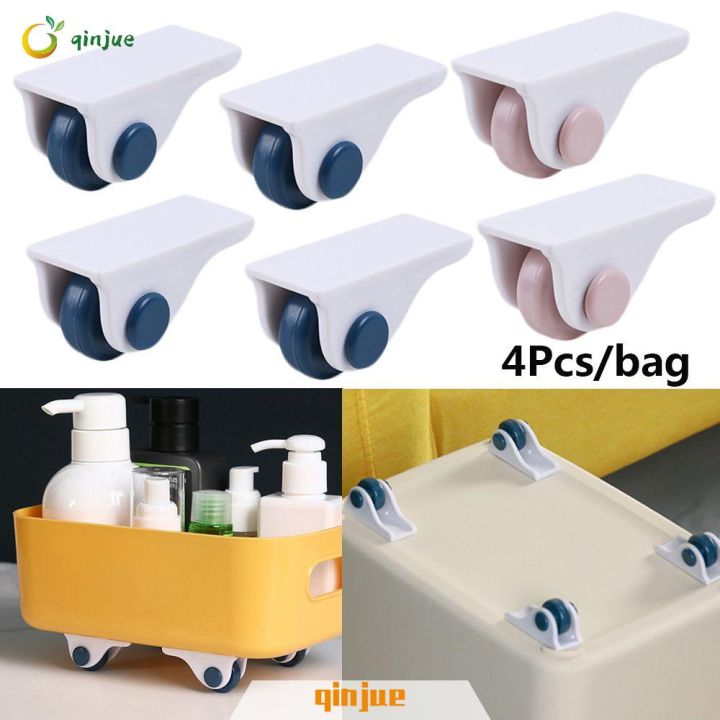 qinjue-4pcs-useful-furniture-pulley-hardware-sliding-rollers-storage-box-casters-universal-no-scratches-mini-self-adhesive-easy-move-trash-can-wheelsmulticolor