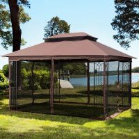 13x10 Outdoor Patio Gazebo Canopy Tent With Ventilated Double Roof And Mosquito net for Lawn，Garden Backyard ， DeckGray Top