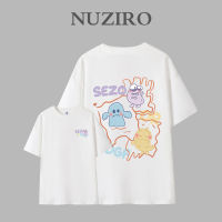 NUZIRO เสื้อยืดแขนลำลองขาสั้นพิมพ์ลายสไตล์เกาหลีสำหรับผู้หญิง