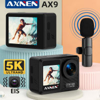 AXNEN AX9กล้องแอคชั่นแคมเมรา5K พร้อมไมโครโฟนไร้สาย5K 30fps/4K 60fps EIS กล้องวิดีโอกีฬาพร้อมรีโมทหน้าจอสัมผัส24MP กล้อง Wi-Fi สำหรับการถ่ายวิดีโอบน Youtube