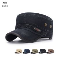 ✷ Four Seasons Vintage Flat Top Men Washed Cap For Male Baseball Cap Summer Spring Mens Solid Color Sun Protection Military Cap