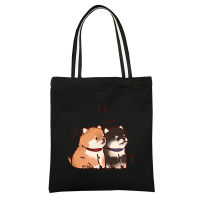 Women Cartoon Shiba Inu Cute Dog Printed Shoulder Bag Simple Canvas Handbag Tote Large Capacity Shopping Bag Book Bags For Girls