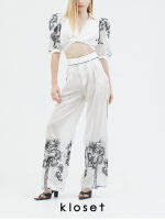 KLOSET Sugar Palm Embellished Wide Leg Pants (SS22-P005) กางเกงขายาว กางเกงผ้าปักลาย กางเกงผู้หญิง กางเกงแฟชั่น