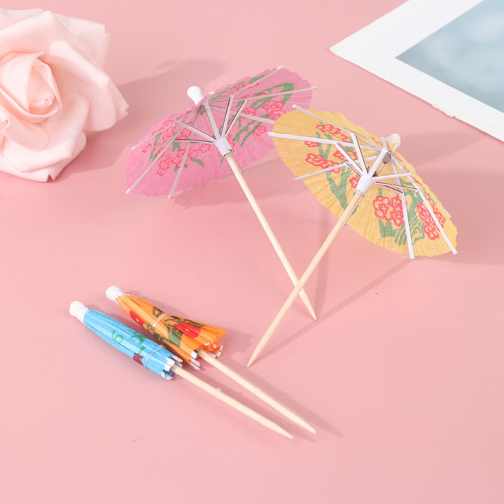 yizhuoliang-50ชิ้น-แพ็คเครื่องดื่มผลไม้เค้ก-stick-มินิร่มกระดาษค็อกเทล-parasols-ร่ม