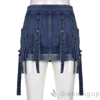 DRE-Female Mini Skirt, Solid Color High Waist Denim Skirt for Summer, Blue, SML