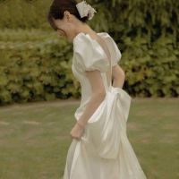 [COD] wedding dress 2022 new bride French satin bow fishtail go-out yarn temperament welcome collar coupon