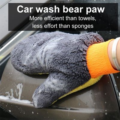 ล้างรถไมโครไฟเบอร์ Chenille ถุงมือหนากันน้ำรถทำความสะอาดนวมขี้ผึ้งรายละเอียดแปรง Auto Care ถุงมือสองหน้า