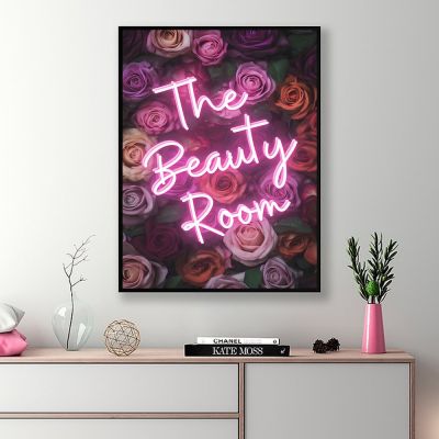 The Beauty Room โปสเตอร์ Modern Neon Sign Salon Decor ภาพวาดผ้าใบ Boho งานแต่งงาน Bachelorette Wall Art พิมพ์ภาพที่สมบูรณ์แบบสำหรับตกแต่งบ้าน