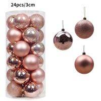 1box 24pcs Christmas Ball Ornaments Matte Electroplating Pearl Glitter Powder Thickened Barrel Christmas Ceiling Decoration