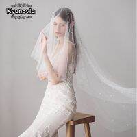 Kyunovia 150CM long Wedding veil with beading velos de novia Pearls Bridal Veils  Single tier For Bride Mariage Women D50 Hair Accessories