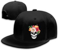 Skull Hat Flat Bill Hats for Men Boys Black Mens Snapback Hats Flat Brim Snap Backpack Fitted Hats Adjustable Baseball Cap