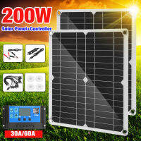 200W ชุดแผงแสงอาทิตย์10-IN-1สายชาร์จ30A/60A Controller Solar Cell USB สำหรับ MP3 Yacht RV ที่ชาร์จแบตเตอรี่รถแคมป์ปิ้งเรือ Marine