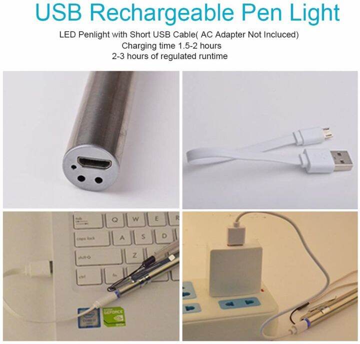 แพทย์ที่มีประโยชน์ปากกาแสง-usb-ชาร์จมินิพยาบาลไฟฉายไฟฉาย-led-สแตนเลสคลิปคุณภาพและมืออาชีพ