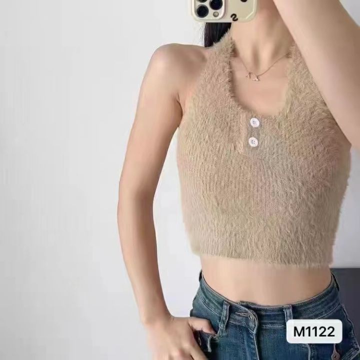 m1122-เสื้อไหมพรมเปิดหลัง-หวานๆ