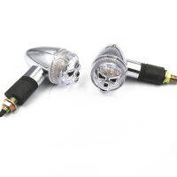 Pair Motorcycle Motorbike Chrome Skull Head Turn Signal Indicator Amber Light For Honda Suzuki Yamaha KTN