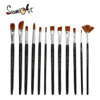 SeamiArt 12ชิ้นชุดแปรงทาสีผมไนลอนรูปทรงต่างๆสำหรับ Gouache สีน้ำน้ำมันอะคริลิค