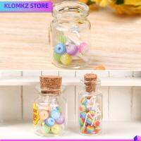 KLOMKZ 1 ขวด DIY อุปกรณ์เสริม บ้านตุ๊กตา ถ่ายภาพ Props จำลองน้ำตาล Lollipops พร้อม Jar Dollhouse Miniature อาหาร Candy Box