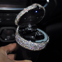 Rhinestone Portable Car Ashtray with Led Light Crystal Diamond Car Ash Tray Ashtray Storage Cup Holder for Girls Car Accessories